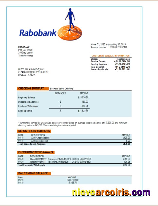 Rabobank  bank organization account statement